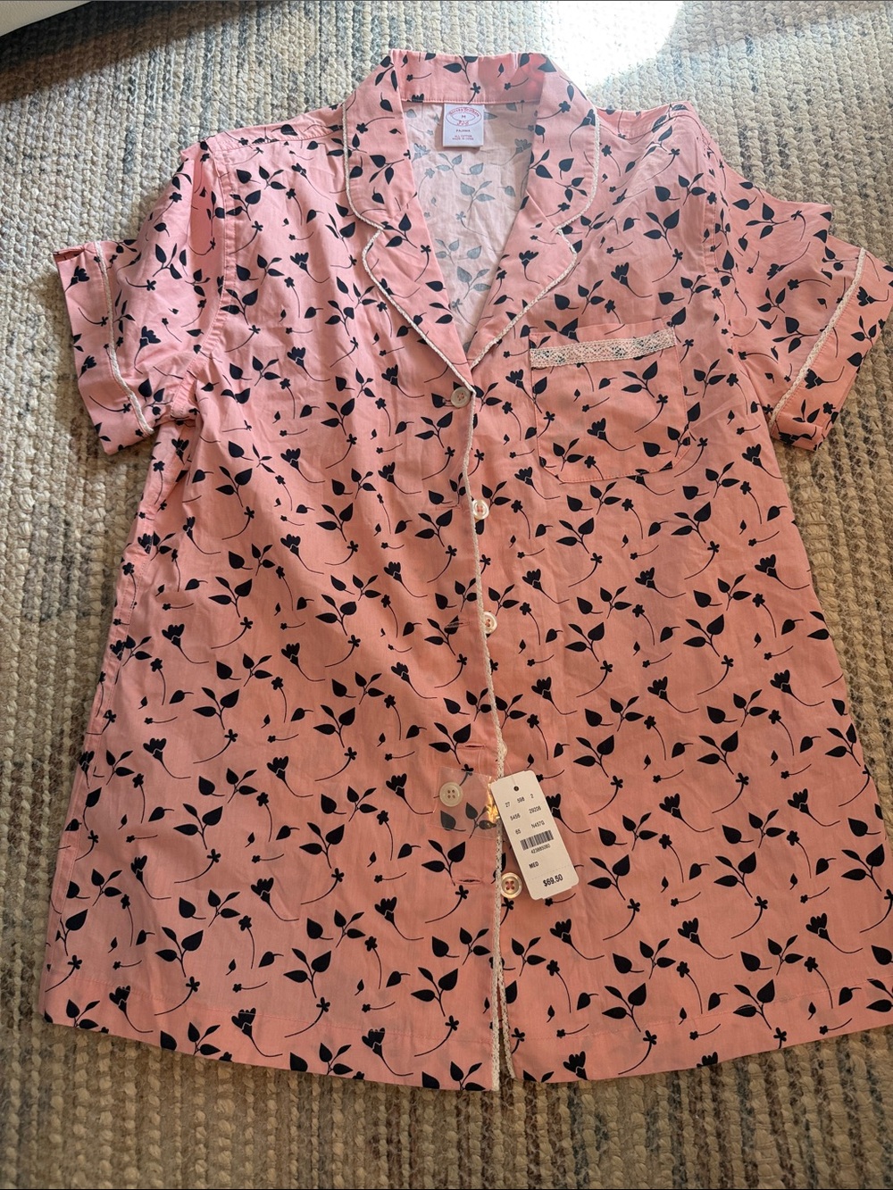 Brooks Brothers Pink Short-Sleeve Pajama Top with Navy Floral Print